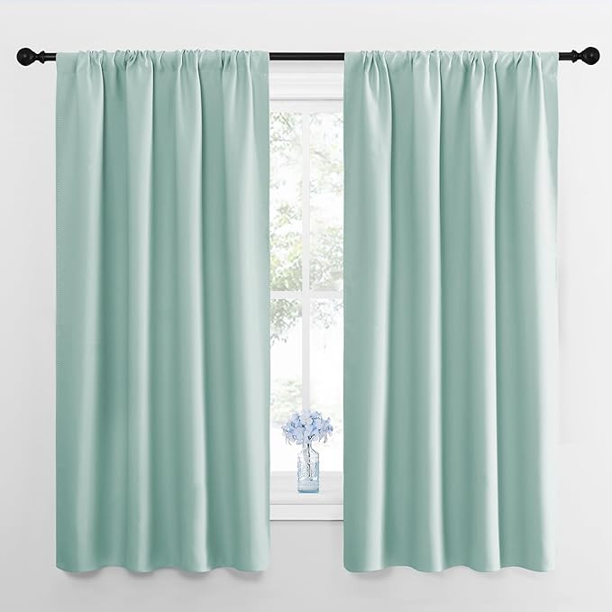 NICETOWN Kitchen Curtains, Short Blackout Curtains & Drapes, Aqua Blue, 42" Wide by 54" Long, 2 PCs, Thermal Insulated Blackout Curtain Panels for Kids Room, Play Room