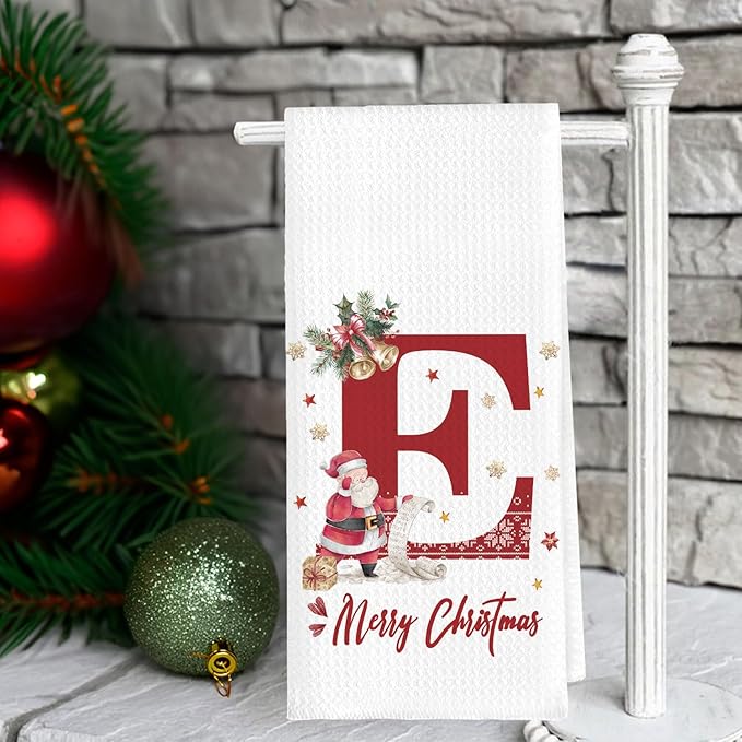 Christmas Initial Letter E Kitchen Towels Personalized Gifts Dish Towels Hand Towels for Kitchen Decorations, Christmas Birthday Gifts for Women, 24x16 Inch