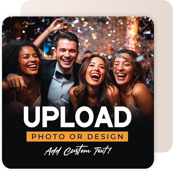 100 Pack Personalized Drink Coasters, Custom Cardboard Coasters with Photo and Text, Design Your Own Coaster for Events, Parties, Bars, and Unique Gifts, 3.95" Round, Design 7