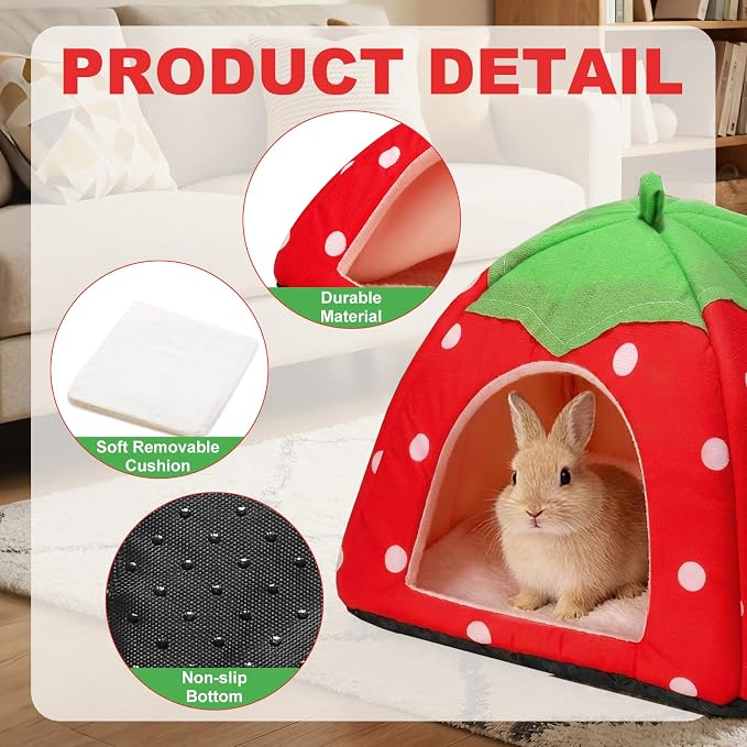 Guinea Pig Bed Rabbit Hideout Warm Fleece Cuddle Cup Washable Sleeping House for Small Animals Pet/Ferret/Chinchilla/Bunny Strawberry Red