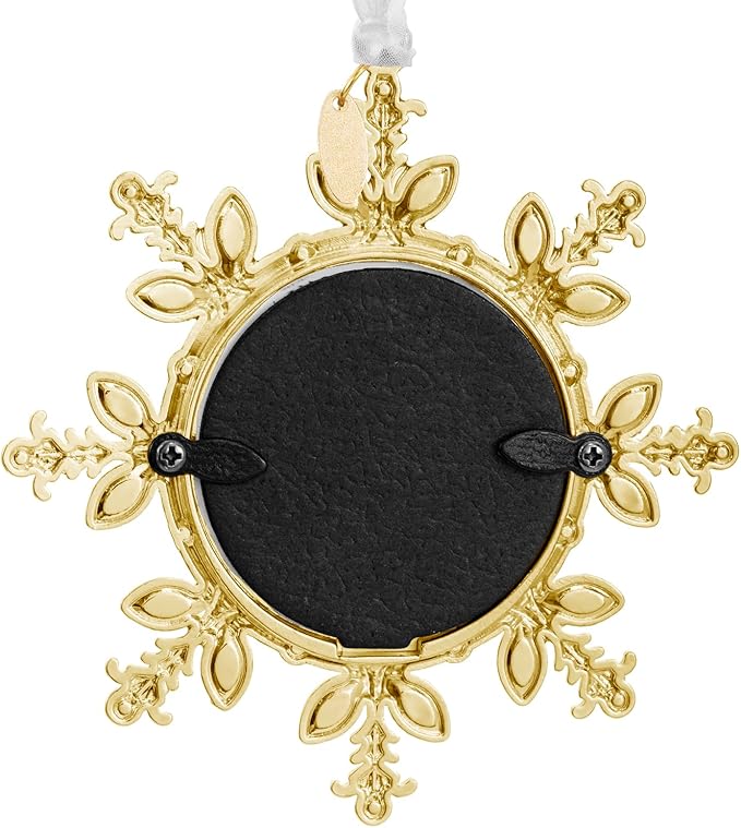 2025 Christmas Tree Ornament Snowflake Picture Frame Metal Hanging Pendant Holiday 2" Photo Frame Charm Decorative of Pets, Baby First Christmas, Family (Golden)