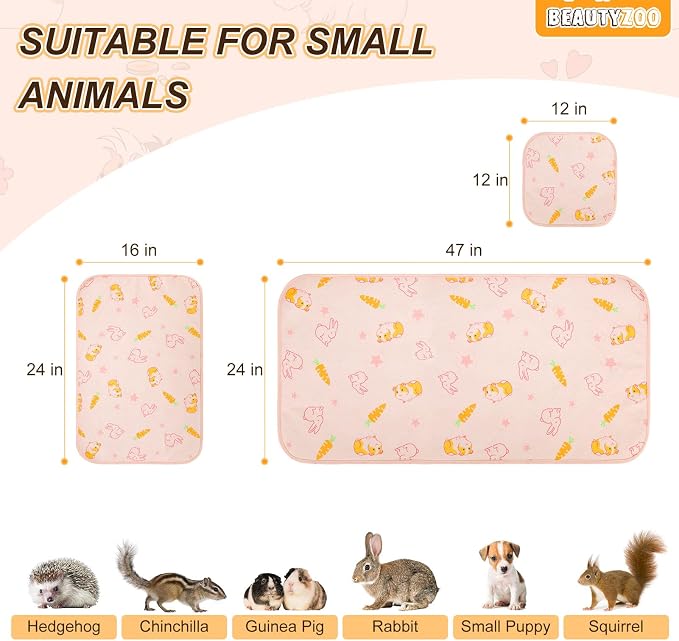 BEAUTYZOO 2Pack Washable Reversible Guinea Pig Cage Liners, Fleece Bedding | 24x47" Fleece Cage Liners, Waterproof Leakproof Super Absorbent Washable Reusable Pee Pads for Guinea Pig, Rabbit, Hamster