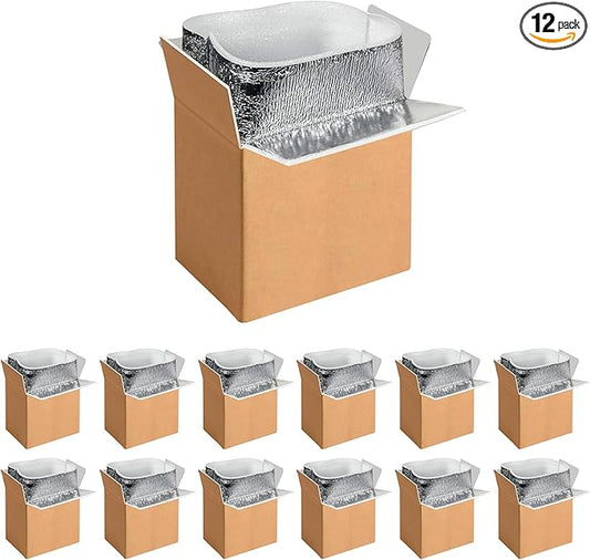 Simple deluxe 12 Pack Insulated Shipping Boxes with Aluminum Foil Liner,Thermal Insulation Cold Pack Shipping Boxes for Frozen, Reusable Styrofoam Cooler Box, Small Mailing Box, 12''x10''x7''