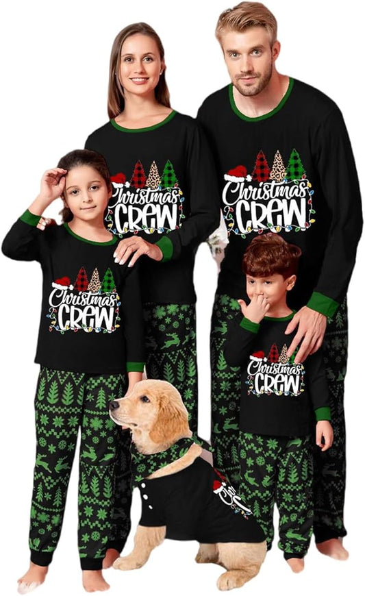 Christmas Family Pajamas Set Matching Holiday Plaid Sleepwear Set Reindeer/Tree Print Loungewear for Xmas Eve