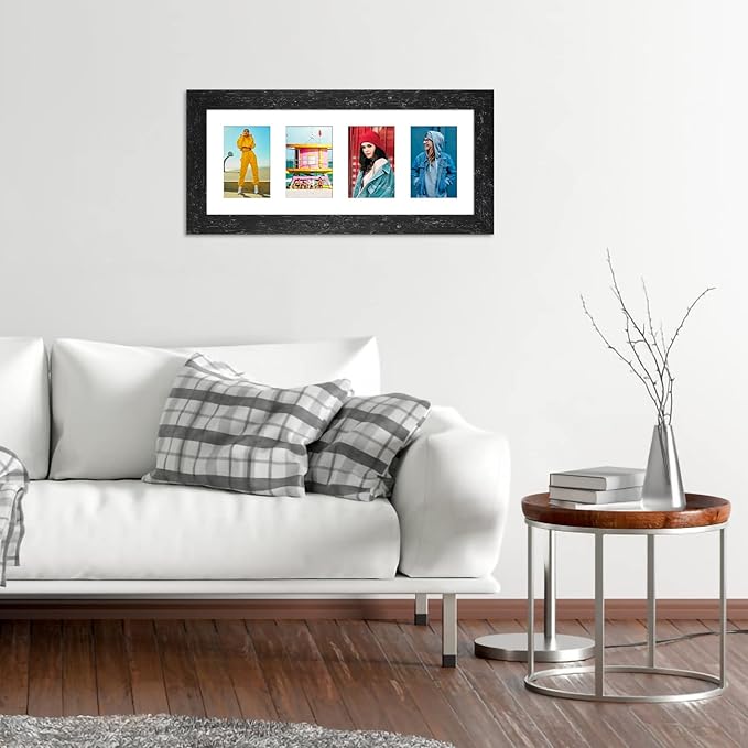 8x20 Picture Frame Display 4 opening 4X6 Picture Frame Collage,Multi Photo Frame with Mat,Plexiglass,Wall or Tabletop Decor,Black Wood Grain