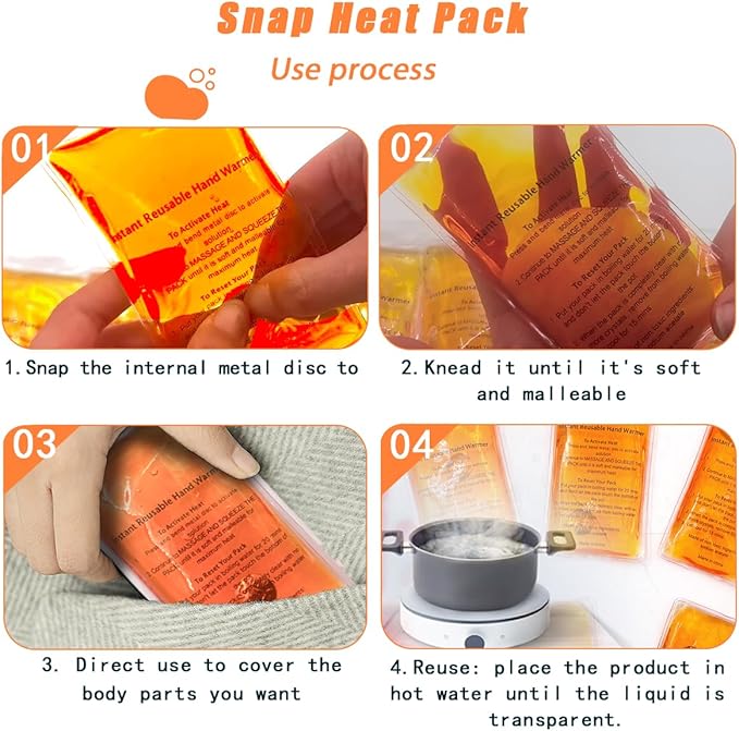 Reusable Snap Heat Pack Hand Warmer - Click Boil Heat Pocket Pouch Gel for Camping, Outdoor, Indoor Working