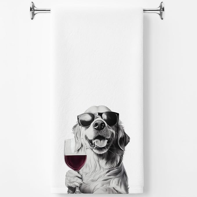 Golden Retriever Decor Kitchen Towels, Golden Retriever Gift Dish Tea Towel for Kitchen Decor, Bar Towels for Bartender, Wine Lover Gifts, 16x24 Inch（Upgraded Fabric）