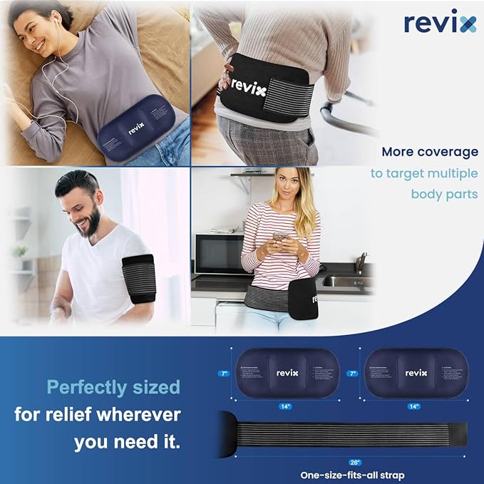 REVIX Soft Ice Packs for Injuries 14" x 7" – 2-Pack Flexible Cold Compress with Strap for Back, Shoulder, Hip, Leg, Reusable Large Cold Packs for Enhancing Comfort and Soothing Fatigue
