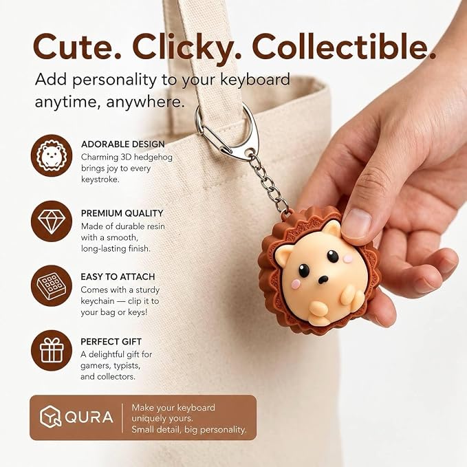 Cute Hedgehog Keycap Keychain, Kawaii 3D Character Clicker Fidget Toy, Mechanical Keyboard Keycap Charm for Backpack Bag Keys, Aesthetic Desk Decor Gift for Girls Women Kids