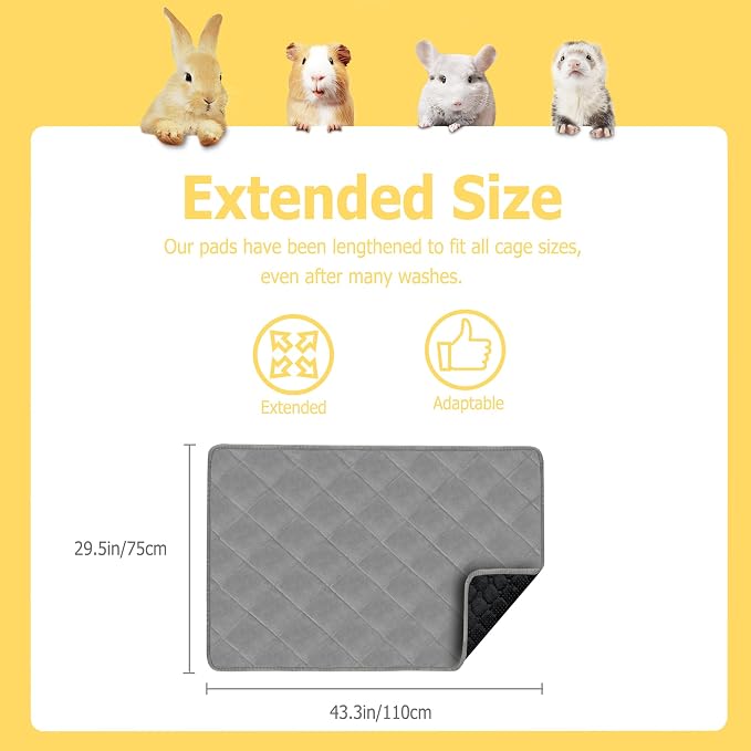 Washable Guinea Pig Fleece Bedding, 43"x29" Reusable Cage Liner 2 Pack | C&C 2x3 Cage Bedding, Absorbent, Non-Slip, Waterproof Rabbit Bedding, Machine Washable, Small Animal Cage Accessory