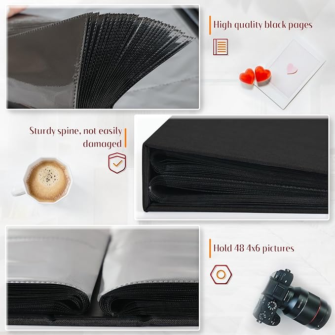 Popotop Photo Album 4x6 48 Pockets for Wedding Gifts,Linen Hardcover Picture Albums for Family Anniversary Baby Vacation Pictures
