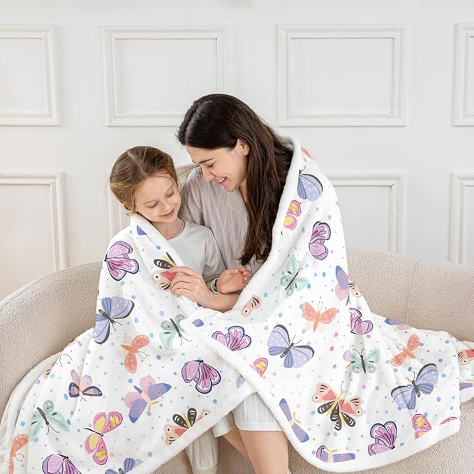 Feelyou Colorful Butterfly Fleece Throw Blanket Queen 90"x90" Kids Girls Sherpa Blanket Plush Fuzzy for Bed Couch Chair Living Room, Butterflies Lover Bed Blanket Room Decor
