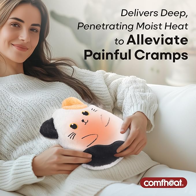 Cat Microwave Heating Pad for Period Cramps, Moist Heat Pack for Menstrual, Muscle Pain Relief Stuffed Animal Heating Pad Plush with Flaxseed Filling, Washable Cover, for Girl Women Kids
