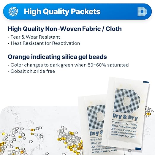 Dry & Dry 10 Gram [1000 Packets] Orange Indicating Silica Gel Packets Desiccants - Food Safe Silica Packs, Silica Gel, Silica Packets, Desiccant Packs for Food Storage