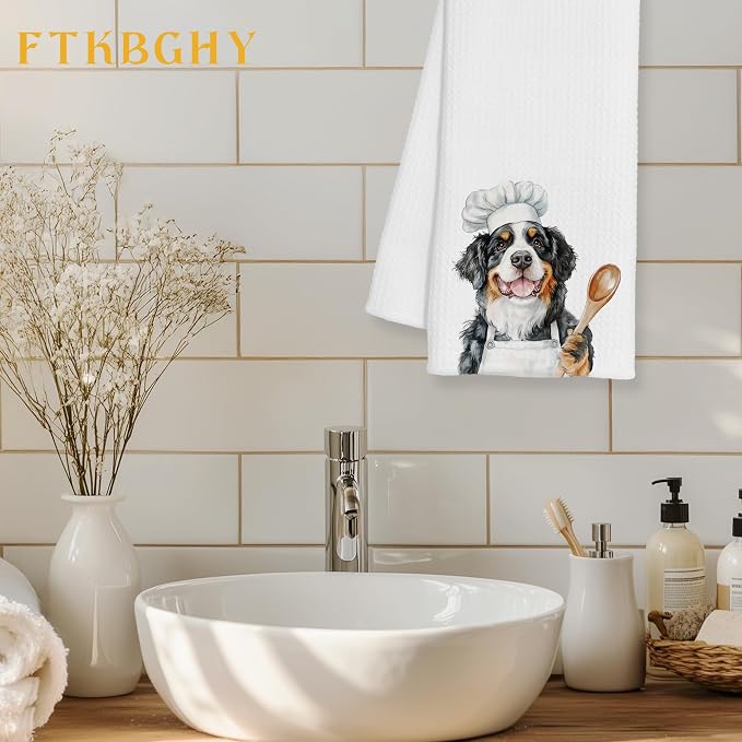 Funny Bernese Mountain Dog Chef Kitchen Towels, Bernese Mountain Dog Gifts, Gifts for Chefs, Funny Dogs Decorative Dish Hand Tea Towels for Kitchen Bakery, 16x24 Inch