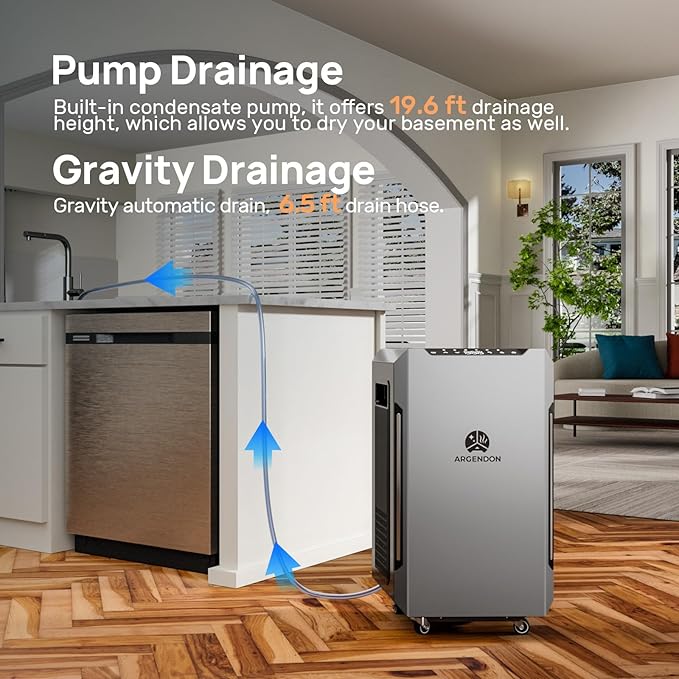 ARGENDON 70 PPD Energy Star Dehumidifier for Basement, Commercial Dehumidifier with Pump and Drain Hose - High-Capacity Moisture and Humidity Control for Homes, Industrial Use, and Large Space