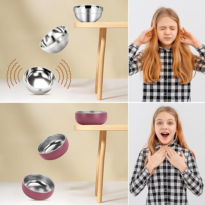 ShineMe Stainless Steel Bowls for Kids, 4 pack Toddler Bowls with Removable Colorful Silicone Sleeve, Unbreakable Baby Bowls for Soup, Cereal, Yogurt, Snacks...