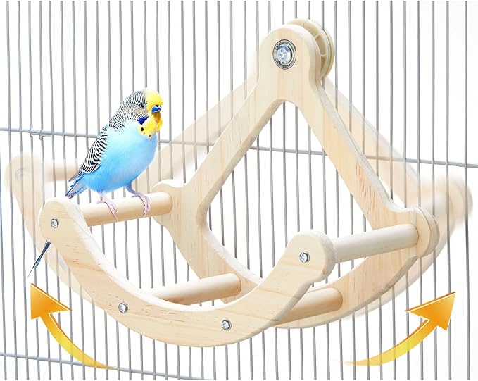 Bird Perch Toy, Wooden Interactive Rocking Parakeet Toys and Perches | Exercise Wheel Cockatiel Toys, Intelligence Puzzle Birds Enrichment Toy for Parrot, Bird Cage Accessories for Budgies Conure