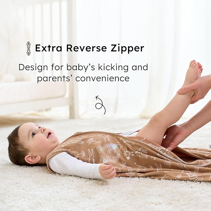 Baby Sleep Sack 12-18 months, 100% Cotton Sleeping Sack for Newborn and Infant, 3 Pack Baby Wearable Blanket for Boy and Girl, 0.5 Tog Lightweight Double Zipper Sleep Bag Green Brown Giraffe