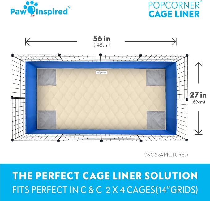 Paw Inspired PopCorner Washable Fleece Cage Liners, C&C 2x4, Beige | Reinforced Corners, Super Absorbent Mat, Bedding, Waterproof Bottom, Guinea Pigs, Ferrets, Rabbits, Hamsters, Small Animals