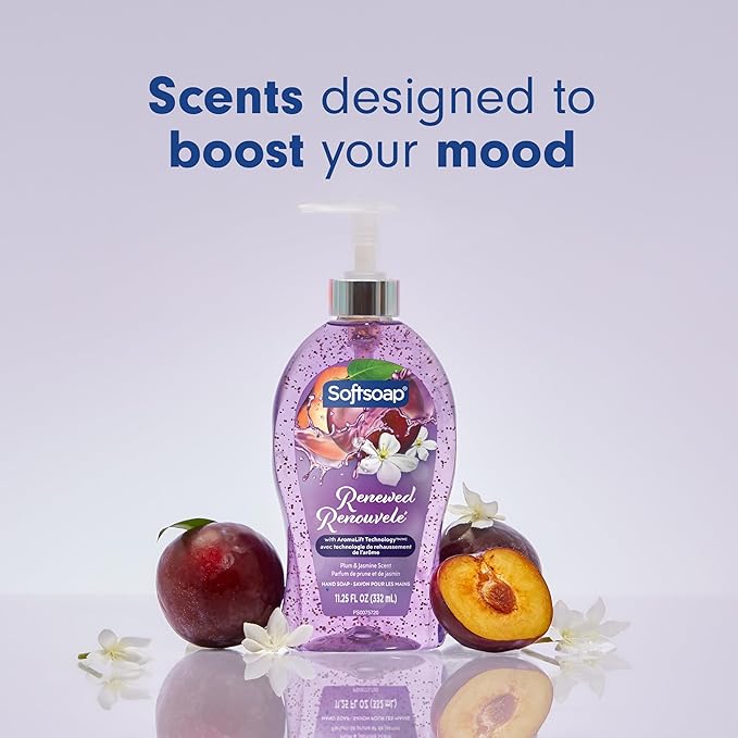 Softsoap Renewed Liquid Hand Soap, Paraben Free, pH Balanced, Plum and Jasmine Scent, 11.25 fl oz Pump Bottle, 6 pack