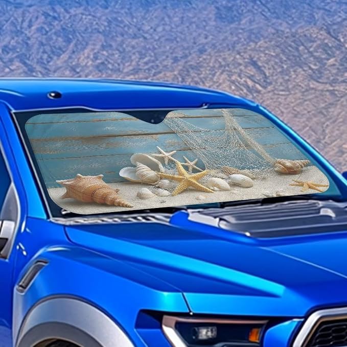 Coastal Starfish Shell Windshield Sun Shade Foldable Universal Car Front Windshield Shade Sun Protector Reflector Sunshade Offers Ultimate Protection for Car Interior for Most Cars SUV