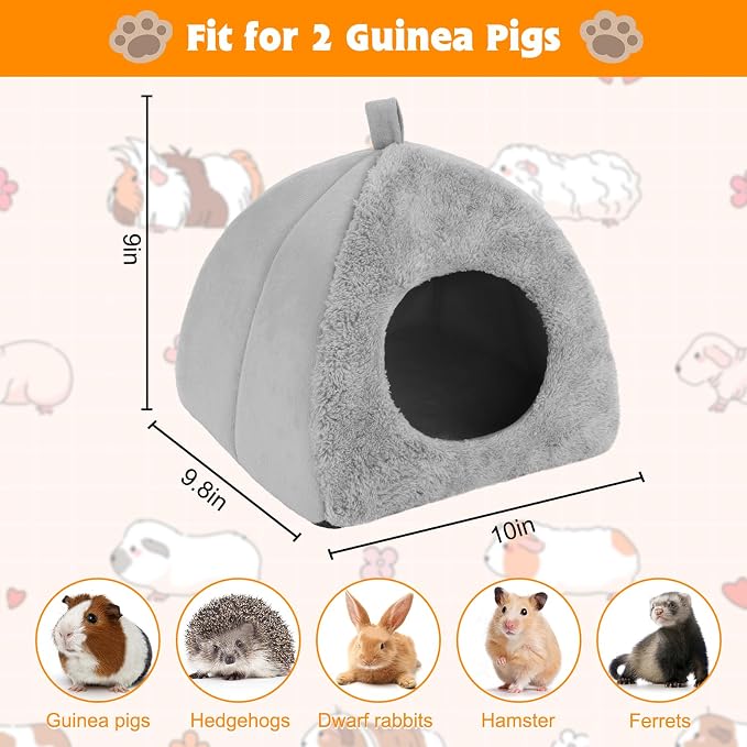 BWOGUE Guinea Pig Bed Hideout, Washable Hamster Cave for Small Animals | Removable Cushion for Cleaning, Warm Fleece Nest, Washable Bed, 10.23 x 10.23 x 11 in, Dwarf Rabbits Hedgehogs