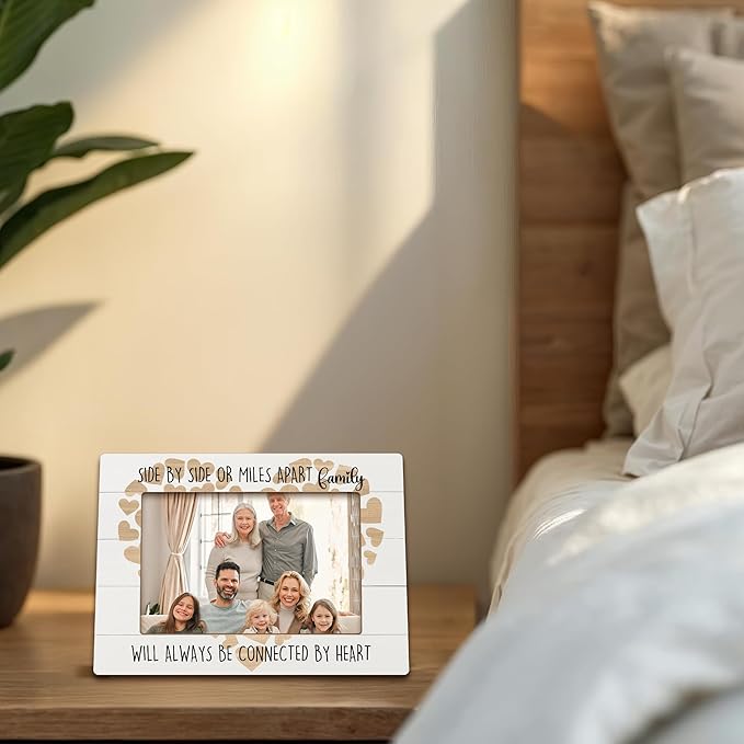 Family Heart Picture Frames, Gifts for Family Mom Dad Grandma Grandpa, Housewarming Gifts, Long Distance Wooden Photo Frames, Side by Side or Miles Apart Picture Photo Frame for Desk Table 4X6 Photos