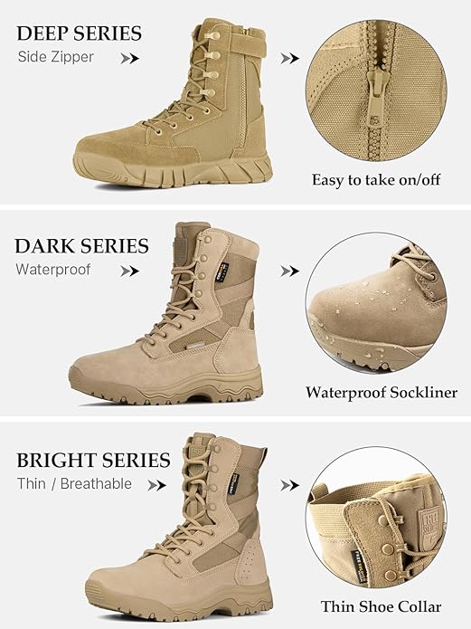 FREE SOLDIER Men's Work Tactical Boots 8 Inches Lightweight Combat Boots Durable Suede Leather Military Boot Desert Boot