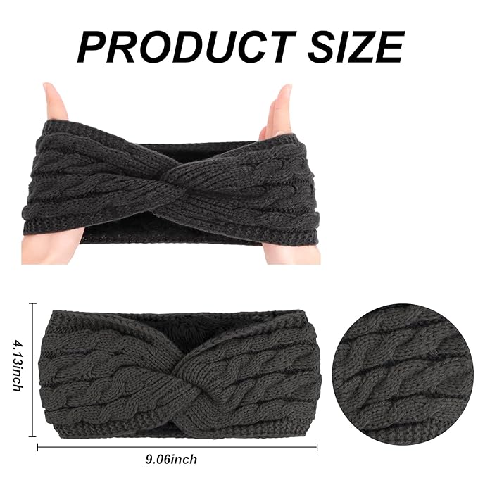 4 Pack Winter Headbands for Women Knitted Headbands for Women Knit HairBands, Fleece-Lined Winter Headwear for Warmth & Style, Ear Warmers Daily Wear & Outdoor Activities and Chrismas Gifts