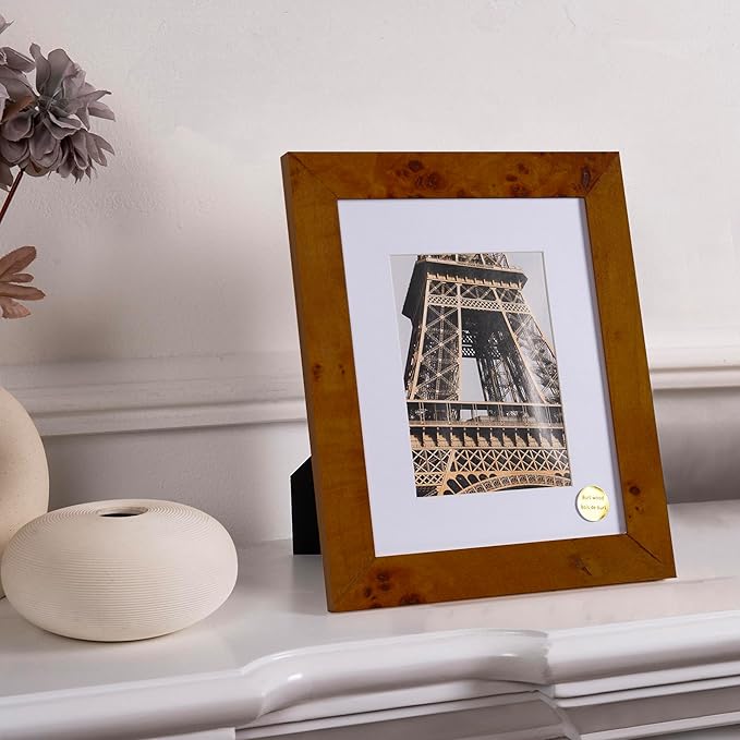 Concepts DHD, Burl Wood Picture frame, Wallhung Or Tabletop Décor In Bulk, Table Or Wall Photo Collage (8x10 matted to 5x7, 4 Pack)