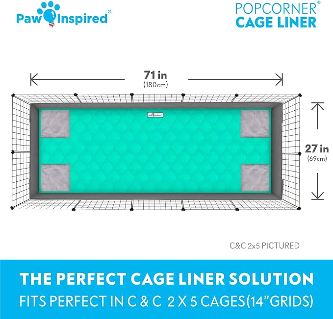 Paw Inspired PopCorner Washable Fleece Cage Liners, C&C 2x5, Green | Reinforced Corners, Super Absorbent Mat, Bedding, Waterproof Bottom, Guinea Pigs, Ferrets, Rabbits, Hamsters, Small Animals