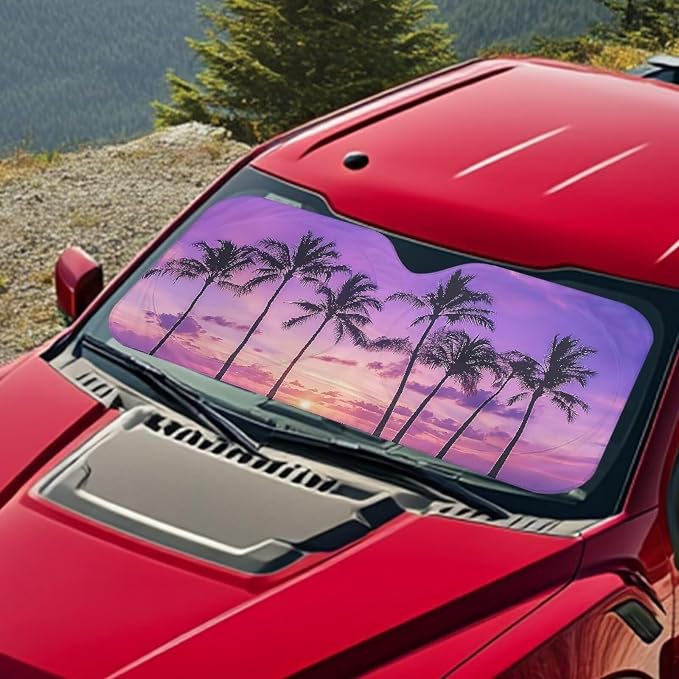 Palm Tree Vehicle Windshield Protecion All Seasons Front Windshield Sun Shade 66.5x34.4inches Offers Ultimate Protection for Cars Interior