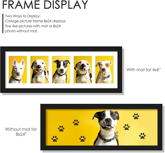 8x24 Collage Picture Frames Display Five 4x6 Picture Collage Wall Decor Wall Hanging or Tabletop Black