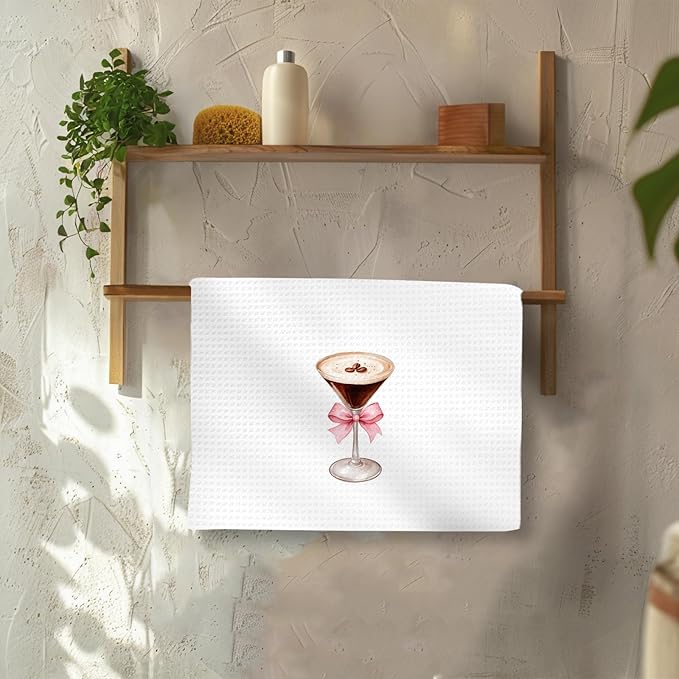 Espresso Martini Decor Bow Kitchen Towels, Coquette Bow Espresso Martini Gifts Hand Towels, Pink EspressoMartini Dish Towel Tea Towel for Kitchen Home Bar Cart Decor, 16x24In