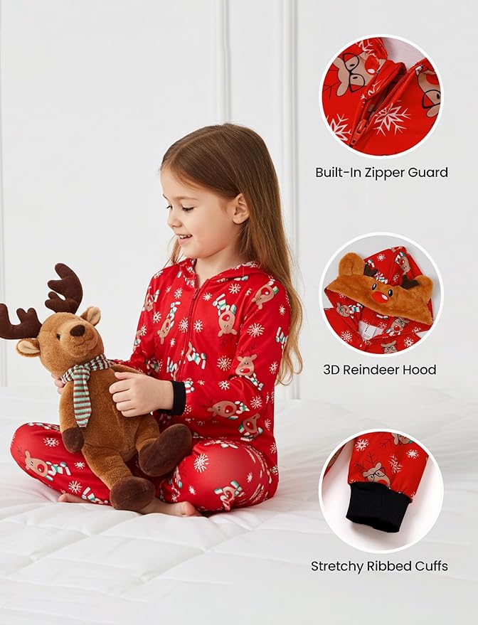 PATPAT Matching Family Christmas Onesie Pajamas – Holiday Hooded Jumpsuit Sleepwear PJs Couples Xmas Loungewear with Socks