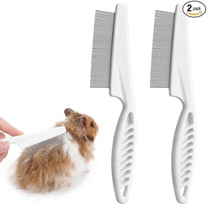 2Pcs Rabbit Brush, Fine-Tooth Stainless Steel Flea Brush for Dogs Rounded Teeth Grooming Metal Comb for Dogs, Chinchillas, Ferrets, Guinea Pigs, Rabbits