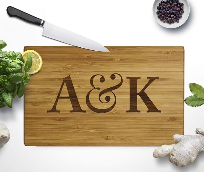 Andaz Press Personalized Laser Engraved Small Bamboo Wood Cutting Board, 9.5 x 6-inch, Initials with Ampersand, Custom Chopping Board