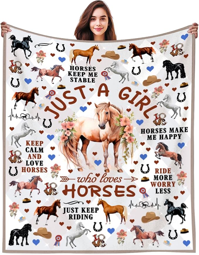 Horse Blanket Gifts for Women Horses Blankets and Throws Stuff Cute Horse Gifts for Women Girls Boys Kids Adults Animal Birthday Decorations Room Decor 60"X50"