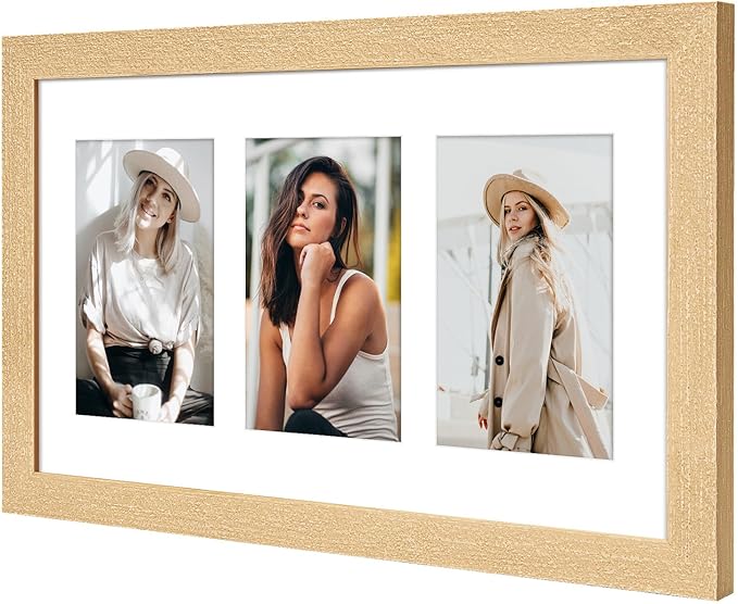 8x14 Collage frame with 3 Openings 4X6 Pictures, Multiple Picture Frame with Mat, Wall or Tabletop Decor, Natural Grain (1 Pack)