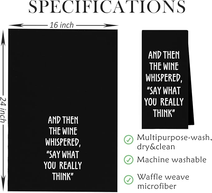 Gqtt Wine Lovers Dish Towel - Funny Kitchen Towels, Decorative Waffle Weave, Tea Hand Towel, 1624 Inches (Black)