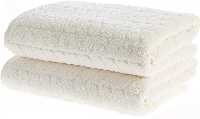 BAGNO MILANO Turkish Bath Towels, Soft Plush Jacquard Luxury Bath Towels, Quick Dry Towel Set (Cream, 2 pcs Bath Towel Set)