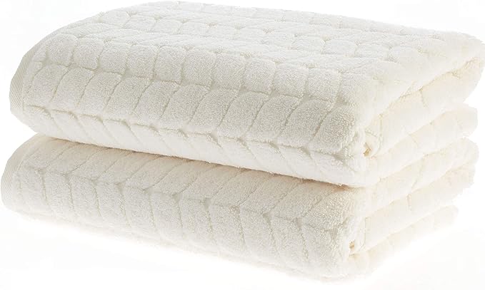 BAGNO MILANO Turkish Bath Towels, Soft Plush Jacquard Luxury Bath Towels, Quick Dry Towel Set (Cream, 3 pcs Towel Set)