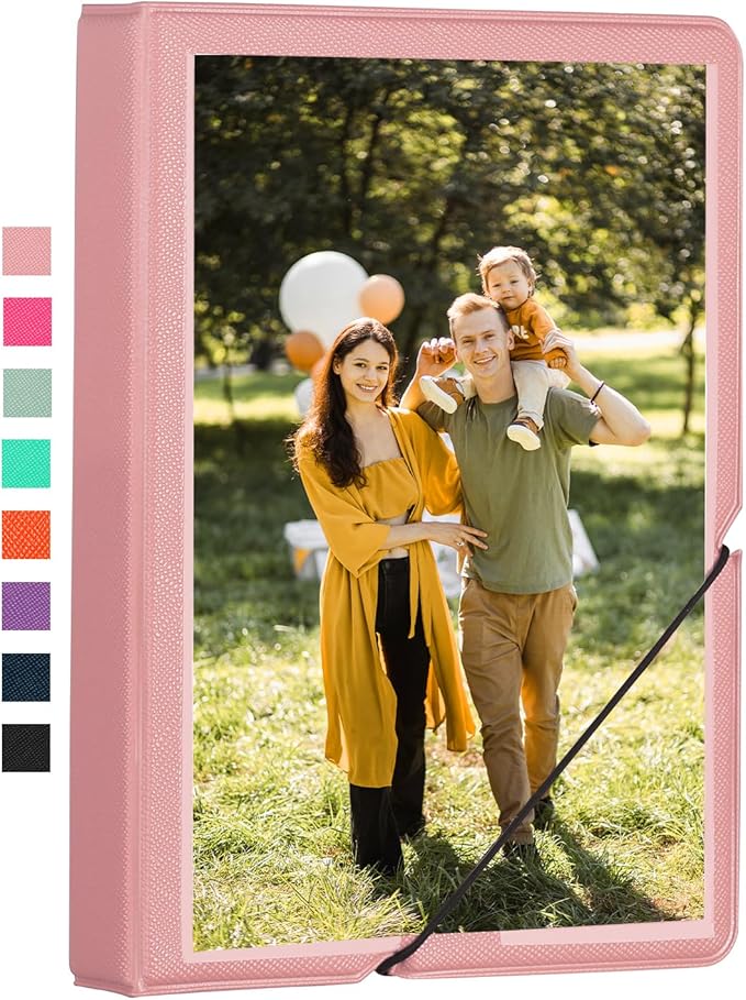 Lifting Small Photo Album 4x6 28 Pockets Plastic 4 x 6 Photo Book Album with Customizable Cover Mini Picture Album for Family Wedding Anniversary Baby Vacation (Pink)