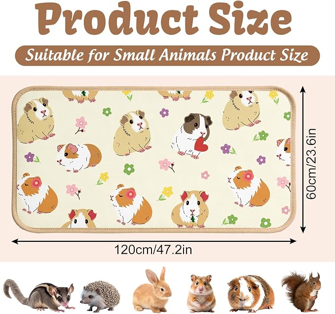 JarThenaAMCS 3Pcs Guinea Pig Cage Liners 47 x 24 Inch Washable Guinea Pig Pee Pads Cute Floral Reusable Pee Mat Absorbent Bedding for Small Animals Rabbit Hamster Chinchilla Ferret Rat
