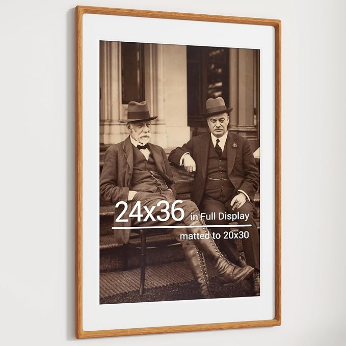 Heimlove 24x36 Picture Frames Natural Teak,Original Wood Hand Make Crafted Poster Frame with Mat to 20x30 Graduation Picture Display,Family Picture,Wedding Picture,Photo,Document Wall Decoration