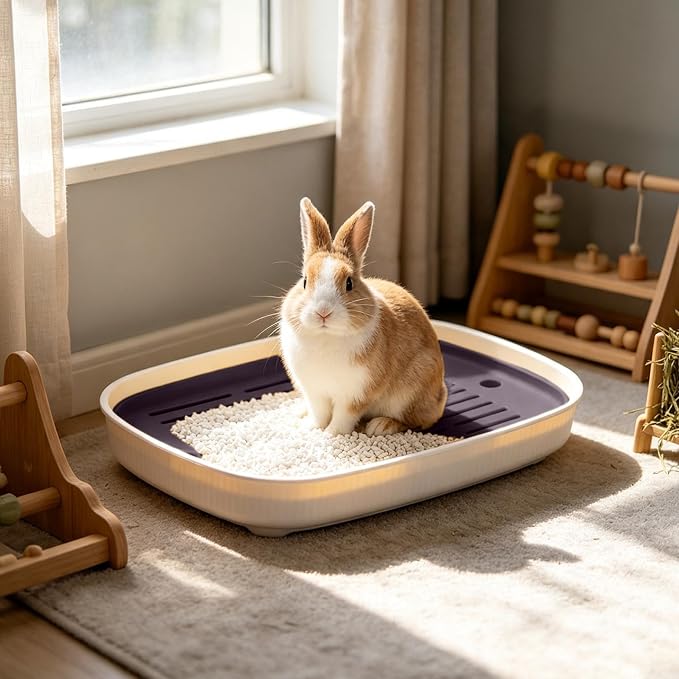 Rabbit Litter Boxs, Small Animal Litter Tray Potty Trainer with Grate，Black | Anti Splash bunny litter box, Easy Clean Litter Box for Bunny Hamster Ferret Rats Guinea Pigs Hedgehog 14.37x9.65x1.97in