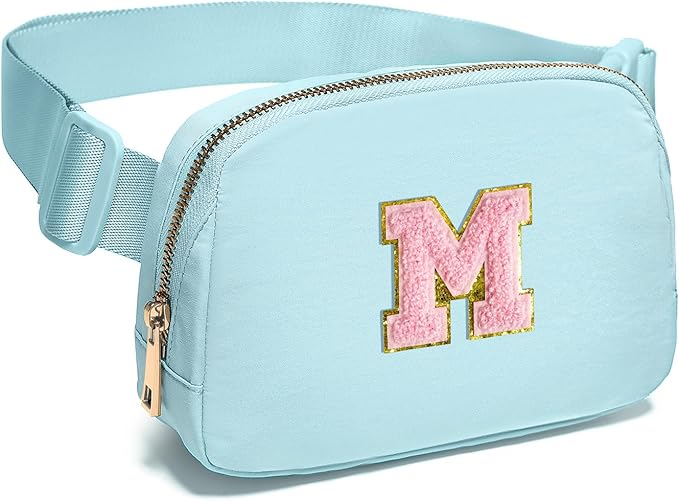 Gitus Gifts for 7 8 9 10 11 Year Old Girls Belt Bag Fanny Pack Crossbody Bags with Initial Letter Patch Birthday Gifts for Daughter Sister Friends Teen girls (Icing Blue-M)