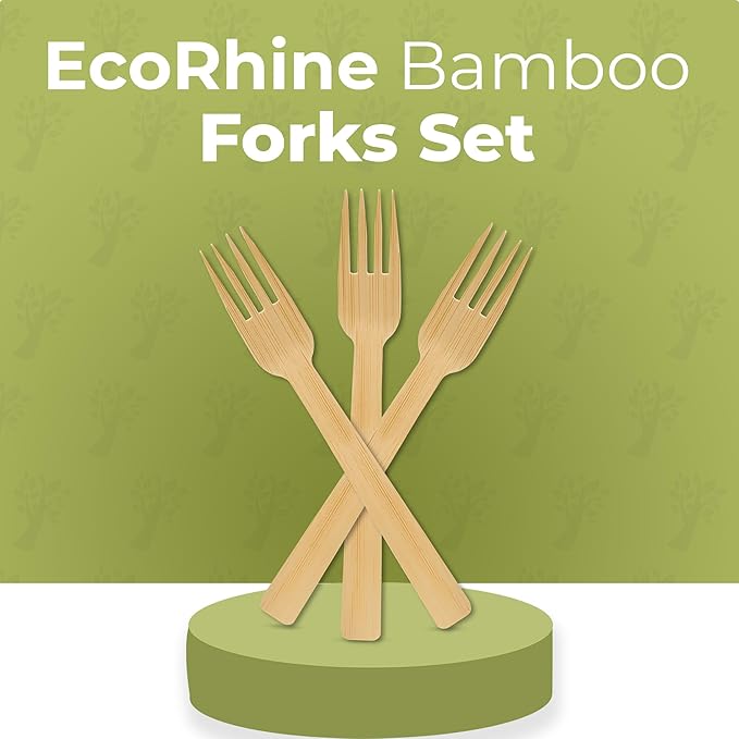 Disposable Bamboo Cutlery Set - 250 PCS Bamboo Compostable Forks Utensil Set - Disposable Cutlery Set for Outdoor, Party, Camping & More