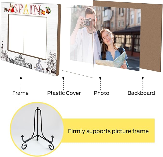 Spain Gifts Wood Photo Frame Wedding Honeymoon Vacation Gifts for Couple Tabletop Display 4 x 6 Picture Frame Gifts for Friends BFF, Spain Souvenirs Home Office Desk Holiday Decorations -13